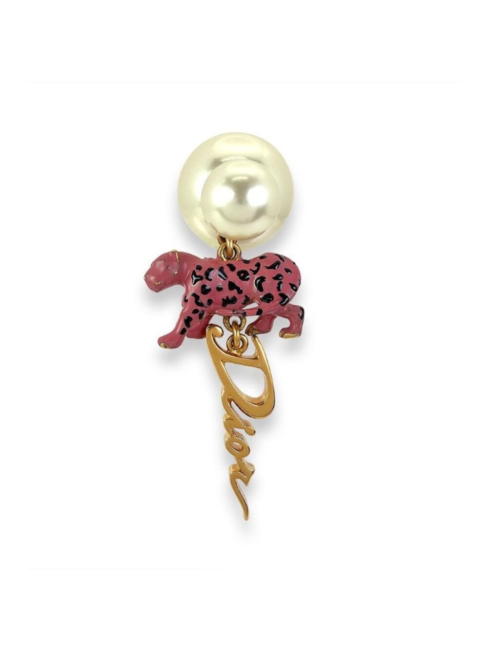 Dior Faux Pearl Pink Leopard Print Single Earrings